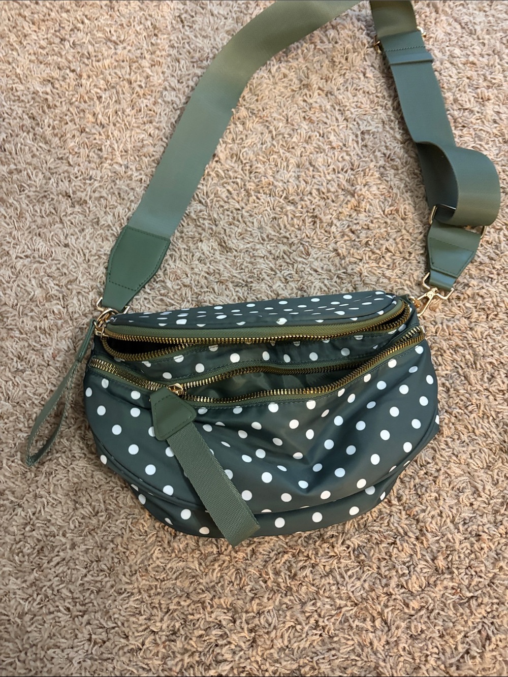 Polka Dot Olive Green Crossbody Belt Bag